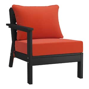 Birchwood Outdoor Patio Deep Seating Left Facing Arm HDPE Lounge Chair in Black with Orange Cushions