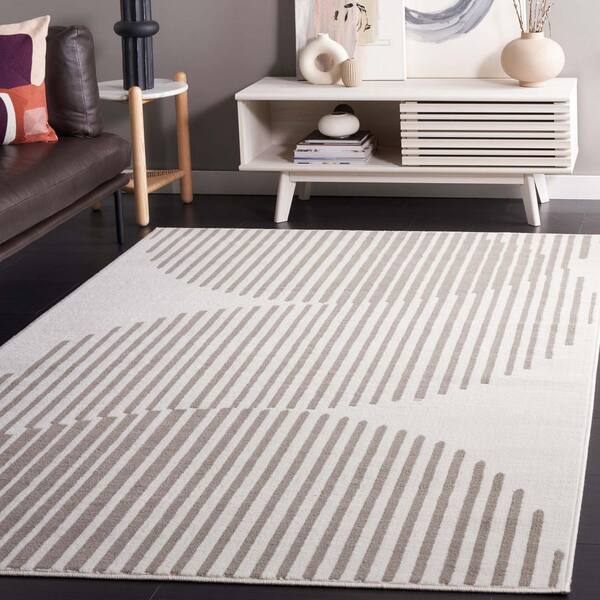 Pyramid 4 ft. x 6 ft. Ivory/Gray Solid Striped Wave Area Rug