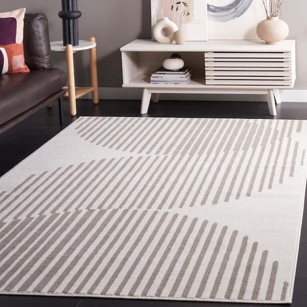 Pyramid 8 ft. x 10 ft. Ivory/Gray Solid Striped Wave Area Rug