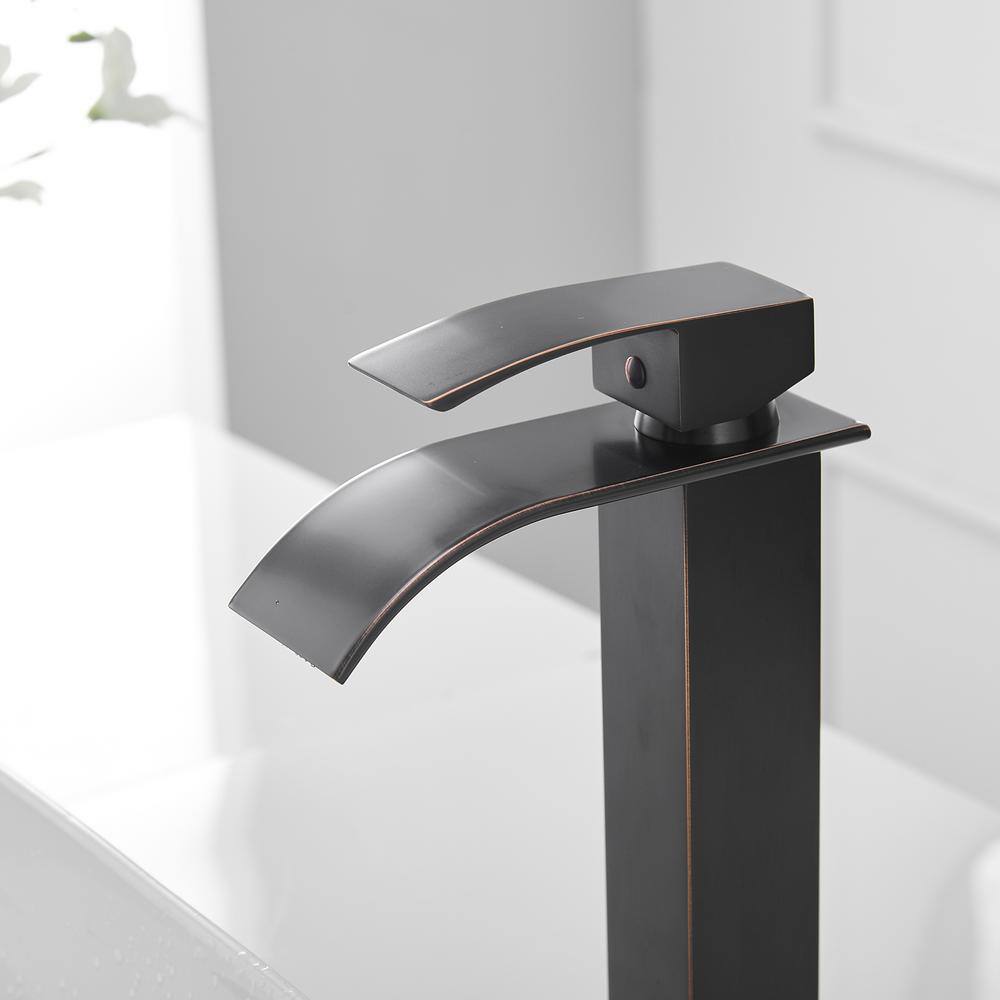 Oil Rubbed Bronze Modern Waterfall Bathroom Faucet with Pop-up Drain