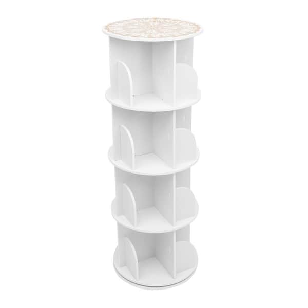 YIYIBYUS 15.7 in. White Rotating Bookshelf 360° Display Floor Standing Nordic 4-Shelf Bookcase
