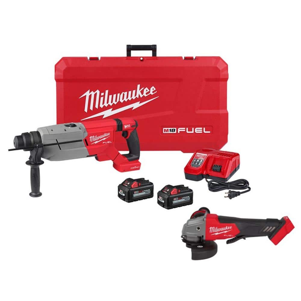 Milwaukee M18 FUEL ONE-KEY 18V Lithium-Ion Brushless Cordless 1-1/4 in. SDS-Plus D-Handle Rotary Hammer Kit W/FUEL Grinder -  2916-22-2880