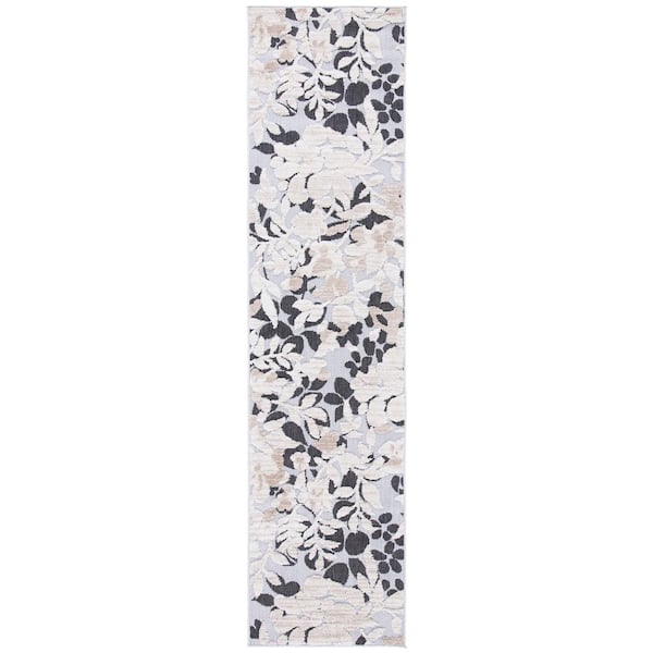 SAFAVIEH Cabana Ivory/Charcoal 2 ft. x 11 ft. Floral Striped Indoor/Outdoor Patio  Runner Rug