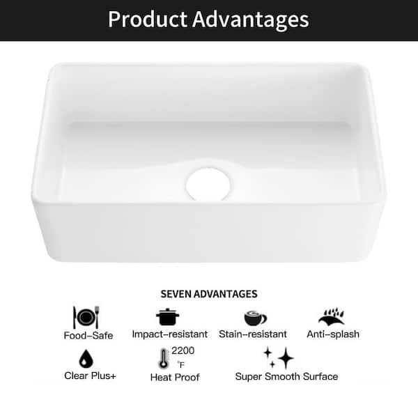 Unbranded 36 in Farmhouse/Apron-Front Single Bowl White Fireclay Kitchen Sink with Bottom Grid and Drain