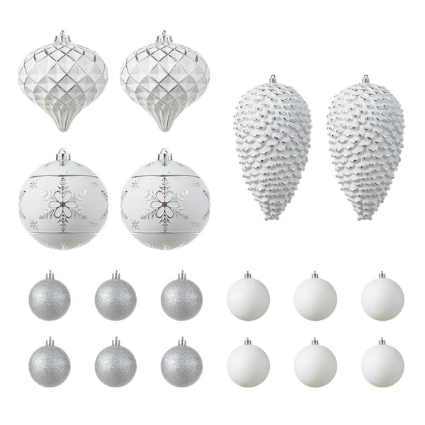 18 CT Christmas Elegant Silver Deluxe Large Shatterproof Ornaments