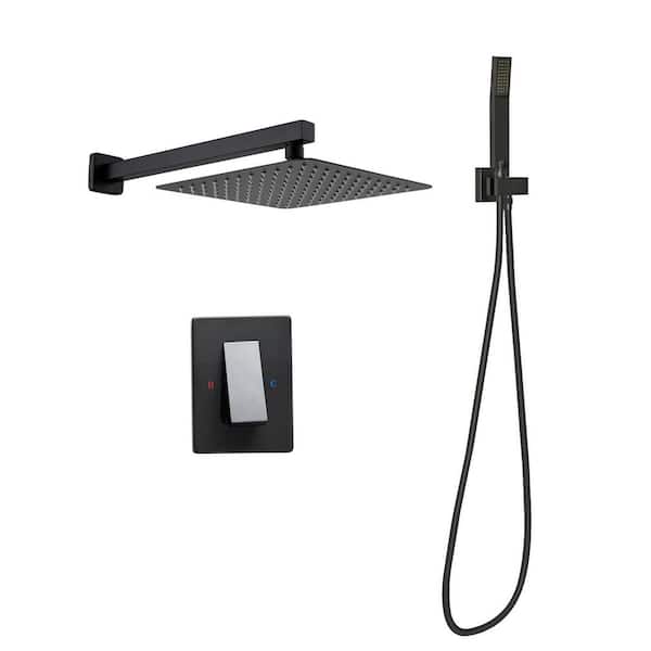 Wall Mount Single-Handle 2-Spray Shower Faucet 1.5 GPM with Pressure Balance and Handheld Shower in Matte Black