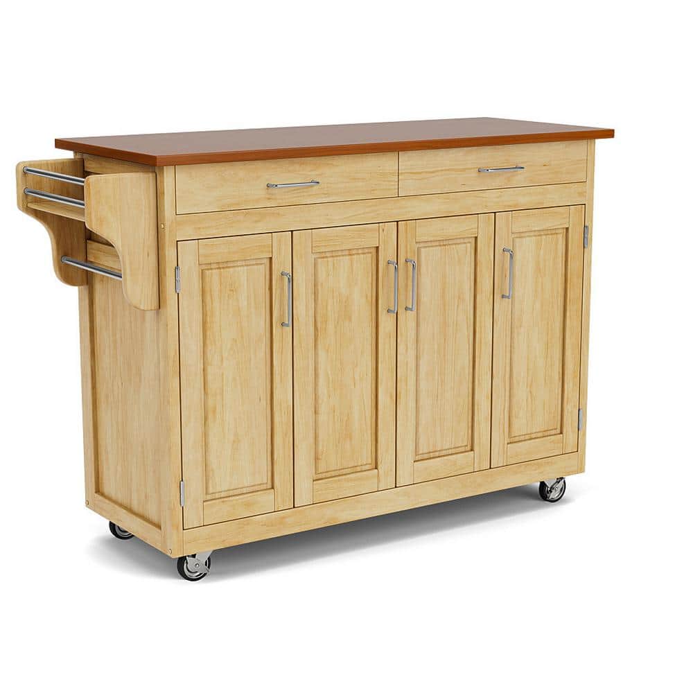 Natural Wood Kitchen Cart with Oak Top and Storage