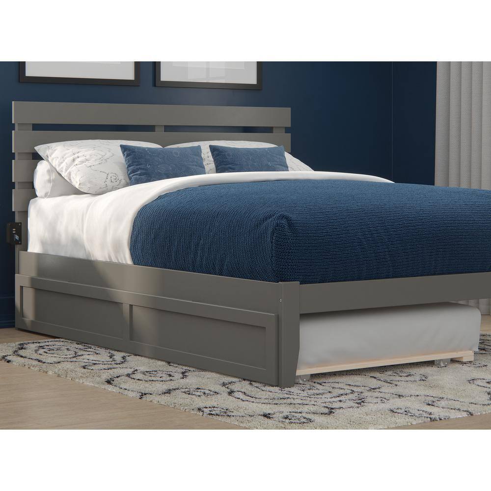 Gray Twin XL Wood Frame Trundle Bed