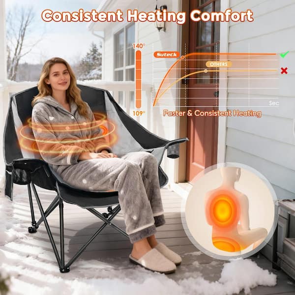 Oversized Heated Camping Chair w/3-Heat Settings and Dual Heating Zones,Folding Chair for Outdoor (Battery Not Included)