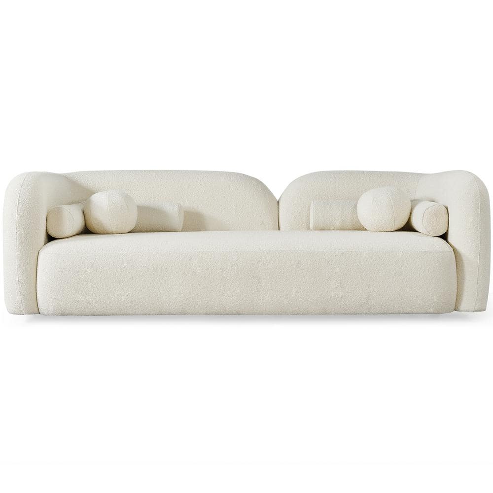 Donna Ivory Boucle Fabric Round Arm Sofa with Solid Wood Frame