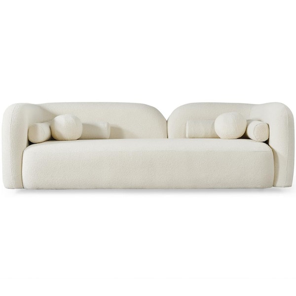 Ashcroft Furniture Co Bodur 93 in. Round Arm 3-Seater Sofa in Ivory