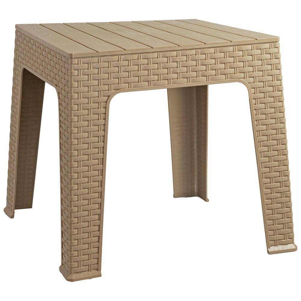 17.75 in. Plastic Square Patio Side Table-Beige