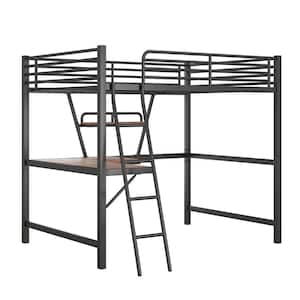 Black Full Size Loft Metal Bed with Desk and Shelf