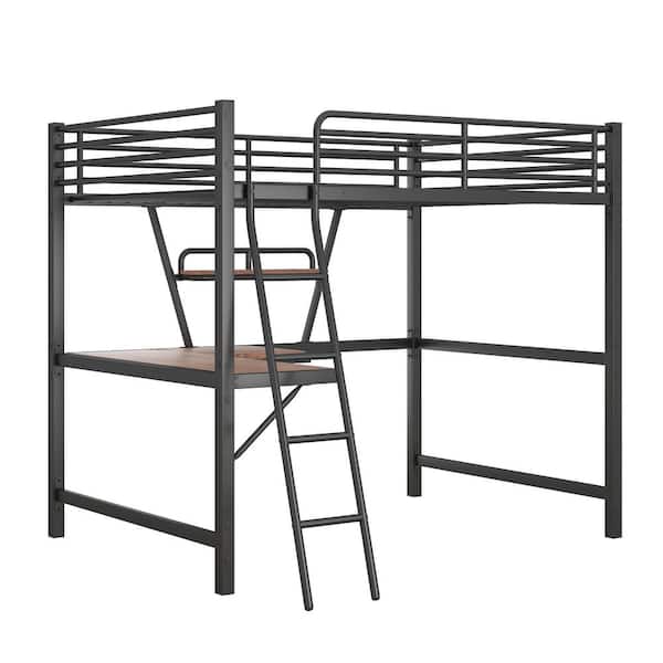 Nestfair Black Full Size Loft Metal Bed with Desk and Shelf QHB0006B ...