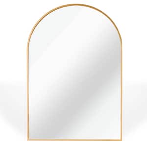 24 in. W x 36 in. H Arched Metal Framed Wall Bathroom Vanity Mirror in Gold