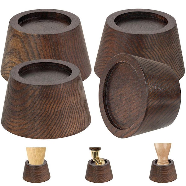 Adjustable Walnut Brown Bed Risers Furniture Risers, Square Table Desk Chair Risers with Screw Clamp (4-Pack)