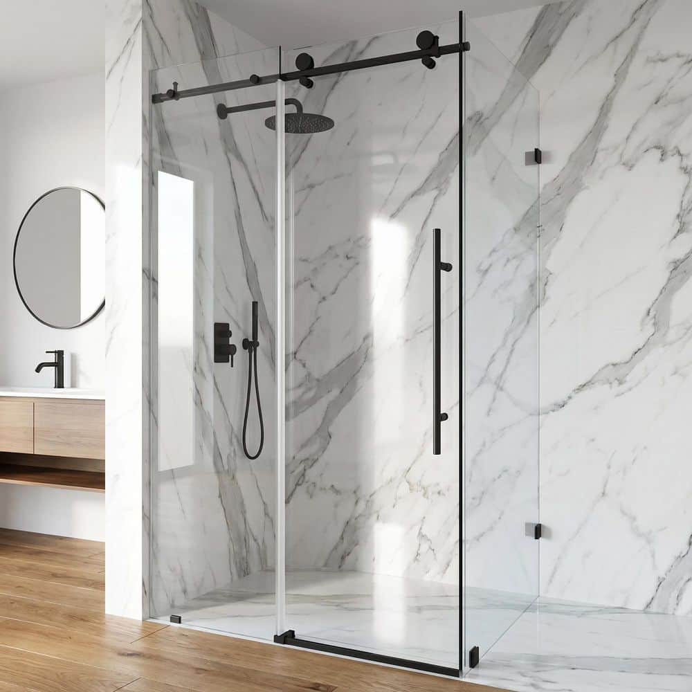 VIGO Elan E-Class 35 in. L x 46 in. W x 76 in. H Frameless Sliding
