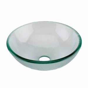 Countertop Small Round Tempered Glass Mini Vessel Sink 12 in. with Drain