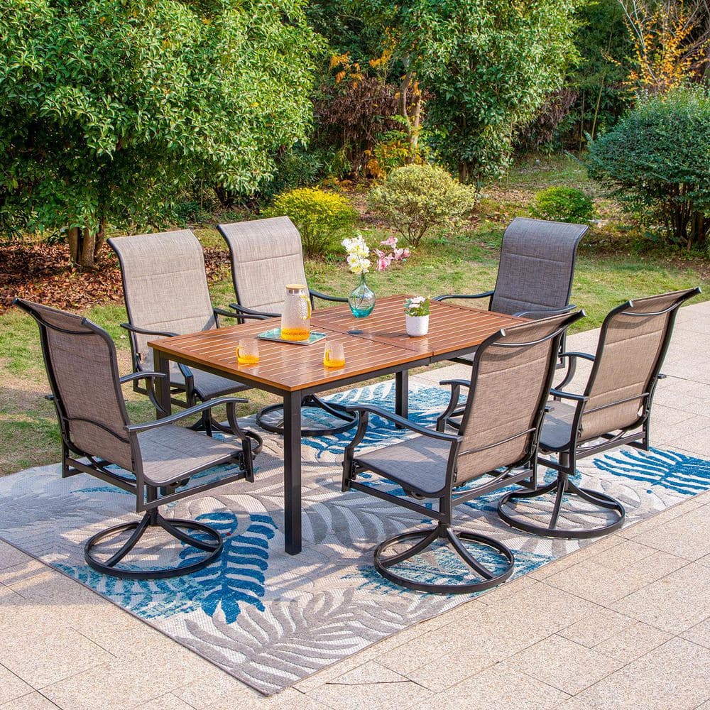 PHI VILLA Black 7-Piece Metal Outdoor Patio Dining Set with Straight ...