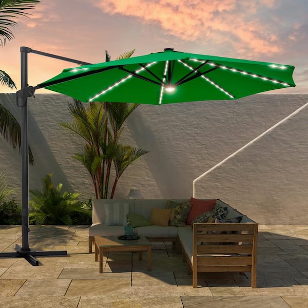 Sonkuki 11 ft. LED Outdoor Cantilever Patio Umbrella 360° Rotation and Infinite Canopy Angle Adjustment Kelly Green