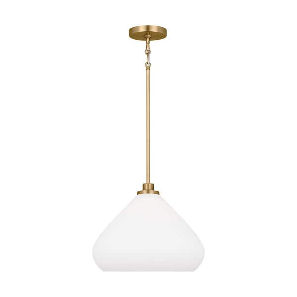 Generation Lighting Margo 1-Light Satin Brass Shaded Pendant Light with Etched Opal Glass