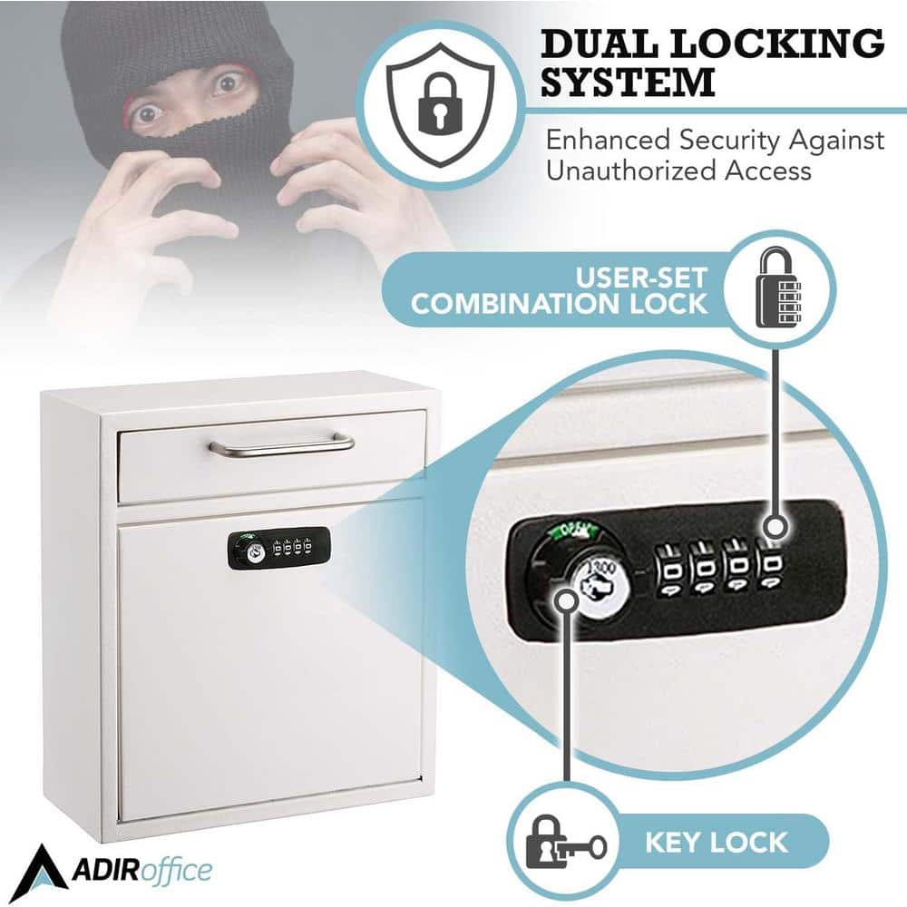 Large White Steel Wall Mount Secure Mailbox with Combination Lock