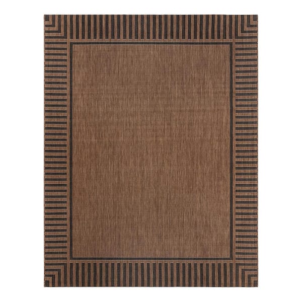 Gertmenian Paseo Kiano Havana/Black 8 ft. x 5 ft. Striped Border Indoor/Outdoor Runner Rug