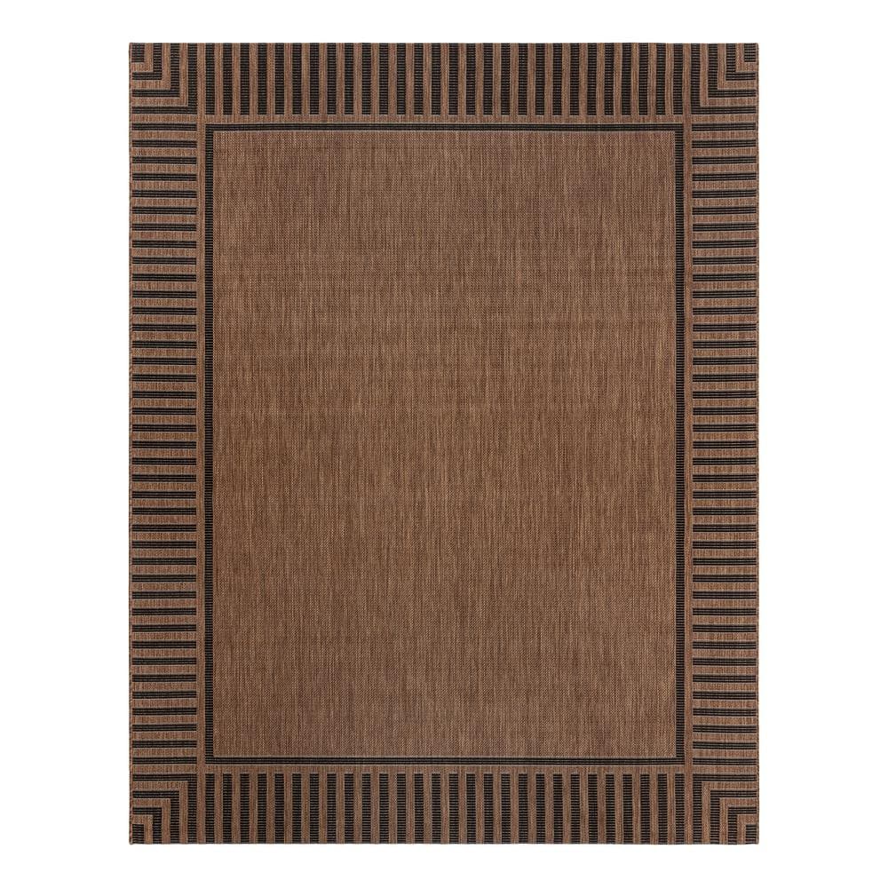 Gertmenian & Sons Paseo Kiano Havana/Black 5 ft. x 7 ft. Striped Border Indoor/Outdoor Runner Rug