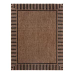 Paseo Kiano Havana/Black 5 ft. x 7 ft. Striped Border Indoor/Outdoor Runner Rug