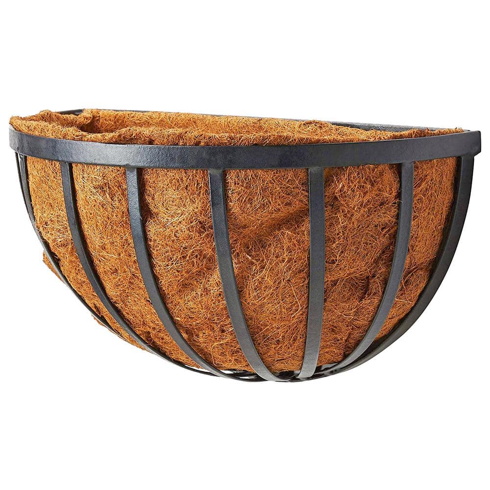 Arcadia Solstice Large Oval Black Metal Wall Planter with Coconut Liner, 20-inch