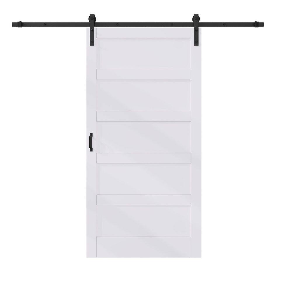 42 in. x 84 in. 5 Panel PVC White Finished MDF Pre-Drilled Interior Sliding Barn Door with Hardware Kit and Soft Close price history on PriceWatchPro