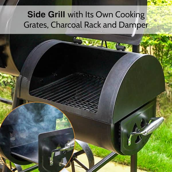 Offset Design Charcoal Smoker in Black