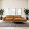 Ashcroft Furniture Co Clyde 98.6 in. Square Arm 2-Piece L-Shaped Faux Leather Mid Century Modern Sectional Sofa in Cognac HMD06006601