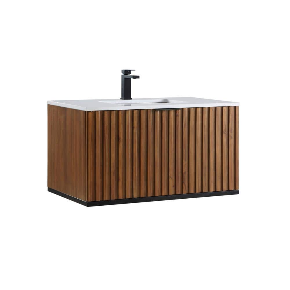 Terra 36'' Walnut and White Granite Single Bathroom Vanity