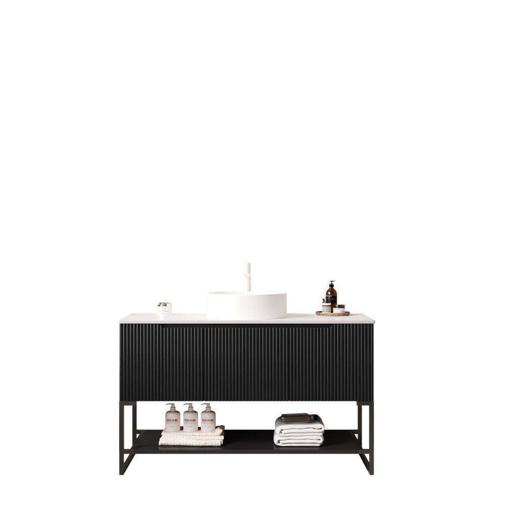 48 in. Freestanding Black Bath Vanity with Carrara White Sintered Stone Top Unassembled price history on PriceWatchPro