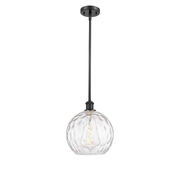 Athens Water Glass 1-Light Matte Black Globe Pendant Light with Clear Water Glass Shade