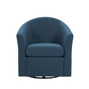 Blue Comfy Linen Upholstered Swivel Barrel Arm Chair With Metal Base(Set of 1)