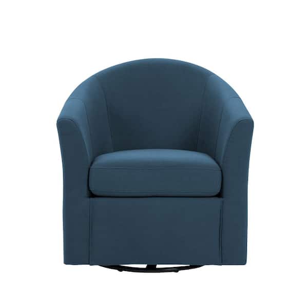 Uixe Blue Comfy Linen Upholstered Swivel Barrel Arm Chair With Metal Base(Set of 1)