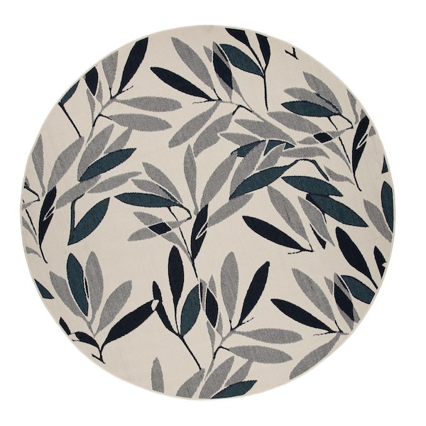 Kaleen Pianta Collection Ivory 5'3" x 5'3" Round Residential Indoor-Outdoor Area Rug