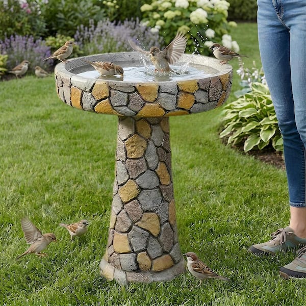 monadecor 24 in. H Mosaic Stone Bird Bath with Pedestal, Outdoor