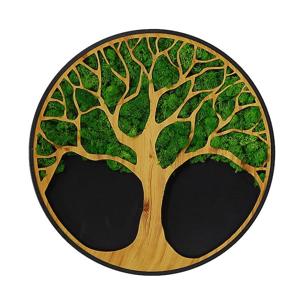 Unbranded 24 in. W x 24 in. H Round Metal Framed Moss Wall Decor, Life Tree Design with Lush Green Preserved Moss, Nature and Art