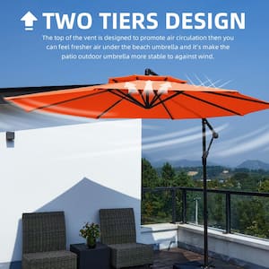 10 ft. Double--Tiers Steel Cantilever Umbrella With Sandbag in Orange