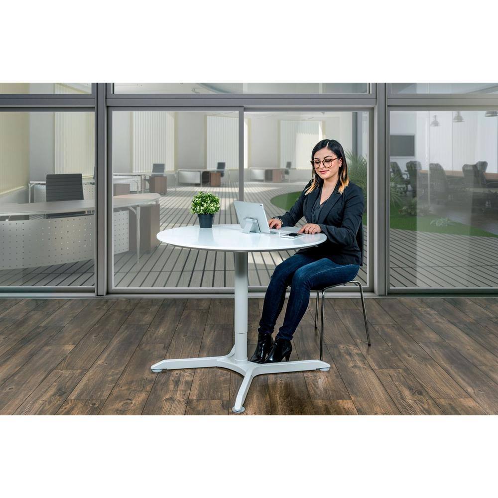 Contemporary White Round Wood Bar Height Adjustable Table