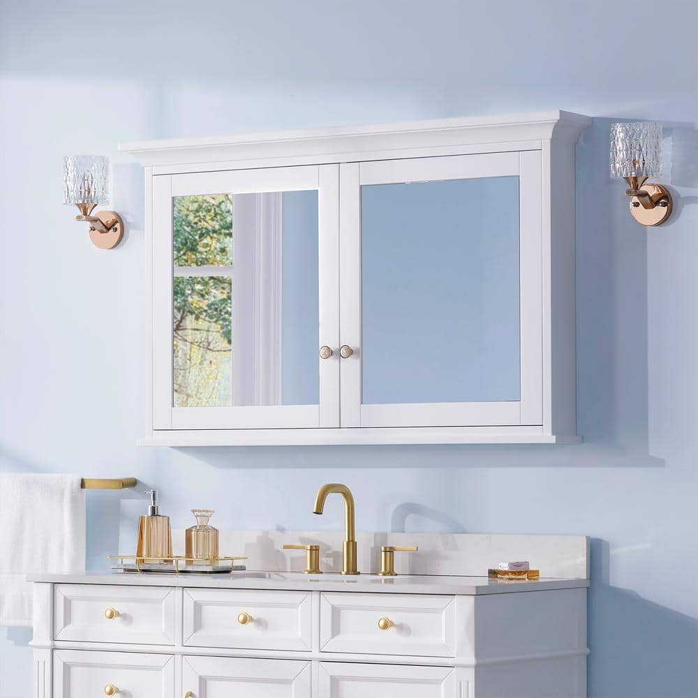 WELLFOR EAB Series 48 in. W x 30 in. H Rectangular Solid Wood Medicine ...