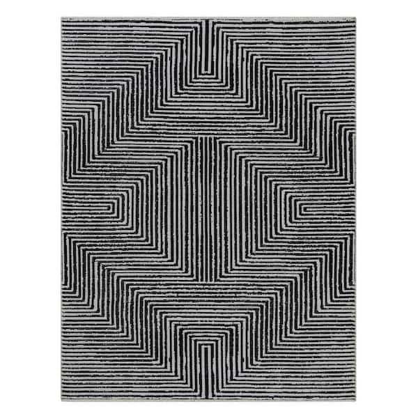 VCNY Home Votra Black 5 ft. x 7 ft. Modern Abstract Geometric Polyblend Rectangle Indoor Area Rug