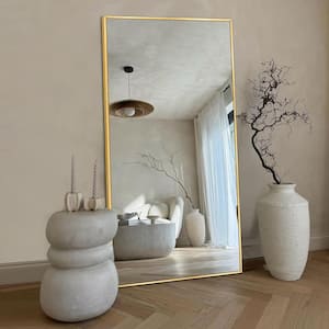 28 in. W x 71.1 in. H Oversized Gold Metal Frame Modern Classic Full Length Floor Standing Mirror