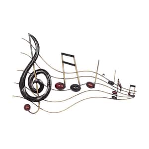26 in. x  1 in. Metal Brown Musical Notes Wall Decor with Gold Details