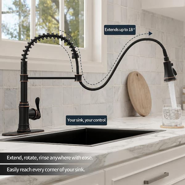 Single-Handle Pull-Down Sprayer 3 Spray High Arc Kitchen Faucet With Deck Plate in Oil Rubbed Bronze