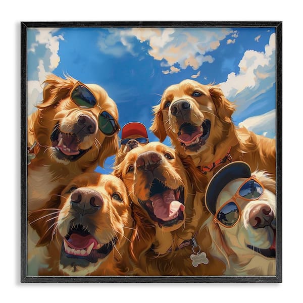 Stupell Industries Golden Retriever Group Selfie by Jim Baldwin Black Framed Animal Giclee Art Print 12 in. x 12 in.