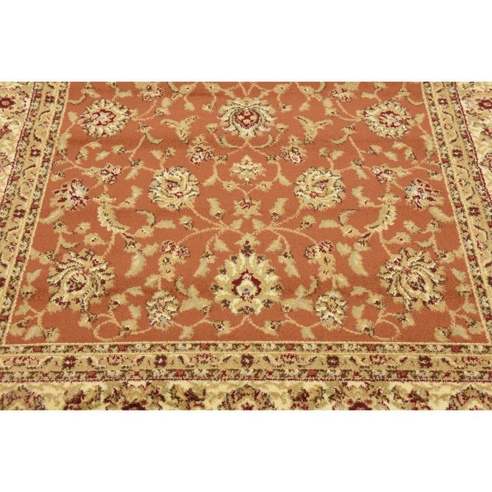 Terracotta & Ivory Easy-Care Rectangular Synthetic Rug